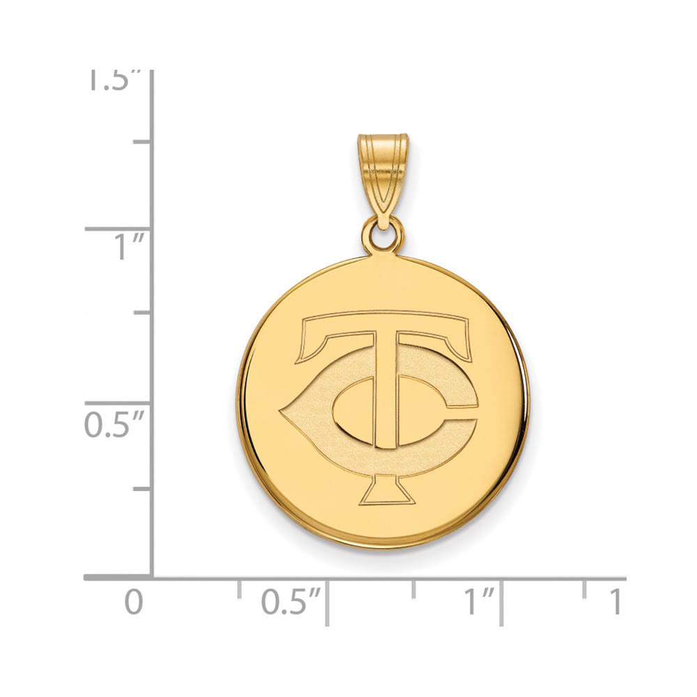 Alternate view of the 14K Gold Plated Silver MLB Minnesota Twins Large TC Disc Pendant by The Black Bow Jewelry Co.