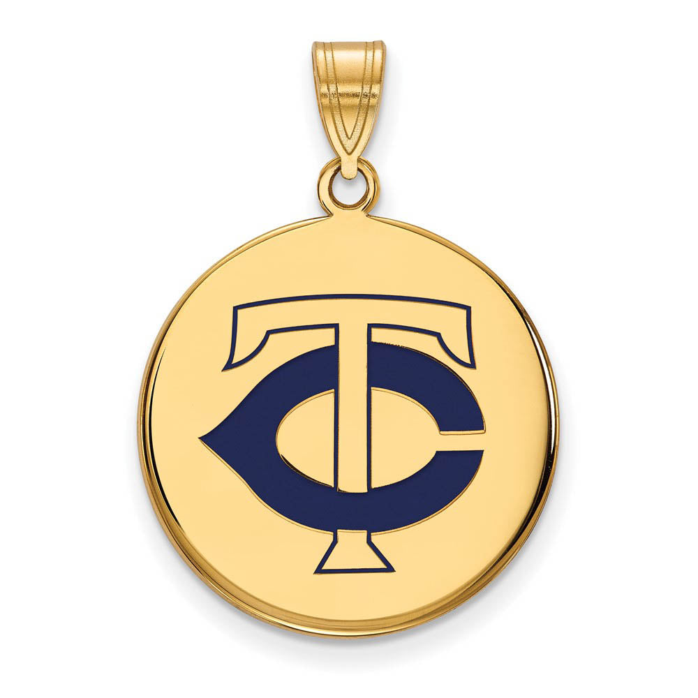 14K Gold Plated Silver MLB Minnesota Twins LG Enamel TC Disc Pendant, Item P32406 by The Black Bow Jewelry Co.