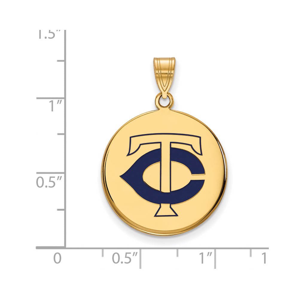 Alternate view of the 14K Gold Plated Silver MLB Minnesota Twins LG Enamel TC Disc Pendant by The Black Bow Jewelry Co.