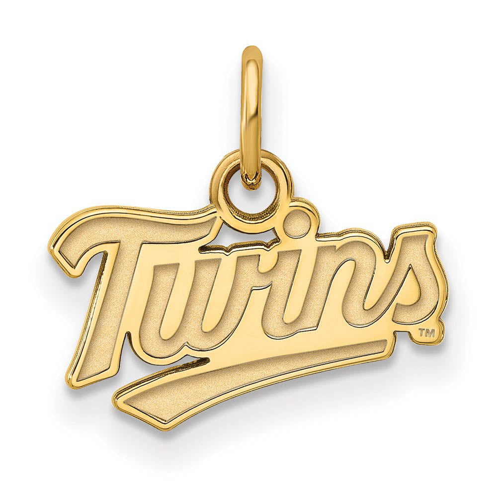 14K Gold Plated Silver MLB Minnesota Twins XS (Tiny) Script Charm, Item P32407 by The Black Bow Jewelry Co.