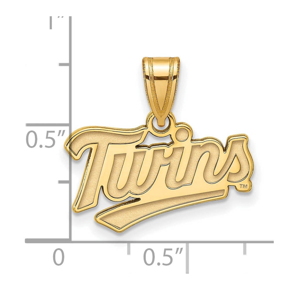 Alternate view of the 14K Gold Plated Silver MLB Minnesota Twins Small Script Pendant by The Black Bow Jewelry Co.
