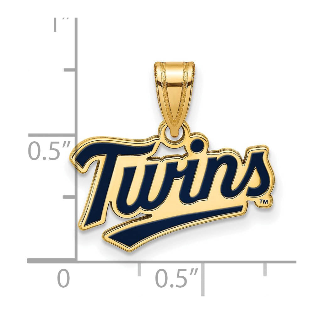 Alternate view of the 14K Gold Plated Silver MLB Minnesota Twins SM Enamel Script Pendant by The Black Bow Jewelry Co.