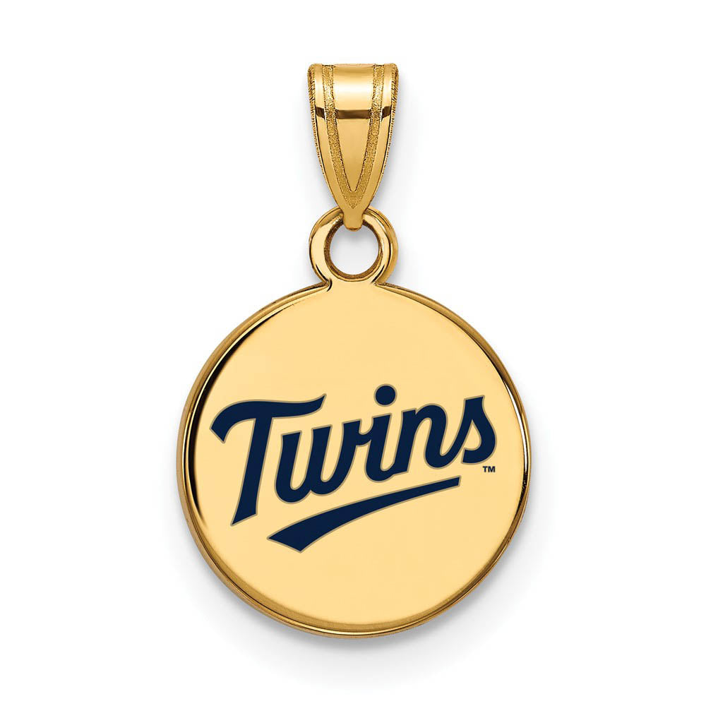 14K Gold Plated Silver MLB Minnesota Twins SM Enamel Disc Pendant, Item P32411 by The Black Bow Jewelry Co.