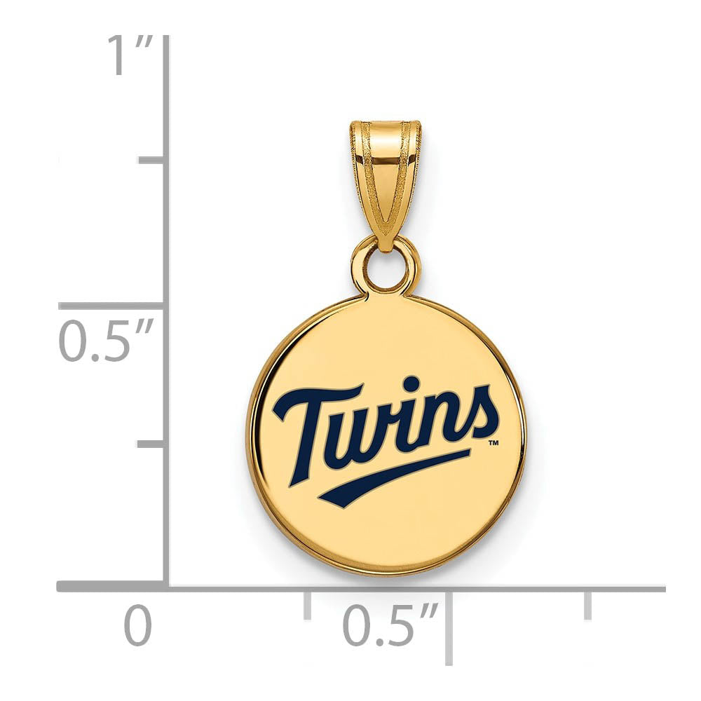 Alternate view of the 14K Gold Plated Silver MLB Minnesota Twins SM Enamel Disc Pendant by The Black Bow Jewelry Co.