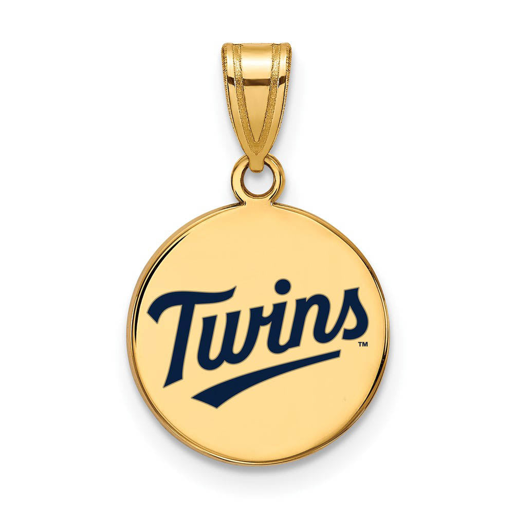 14K Gold Plated Silver MLB Minnesota Twins MD Enamel Disc Pendant, Item P32413 by The Black Bow Jewelry Co.