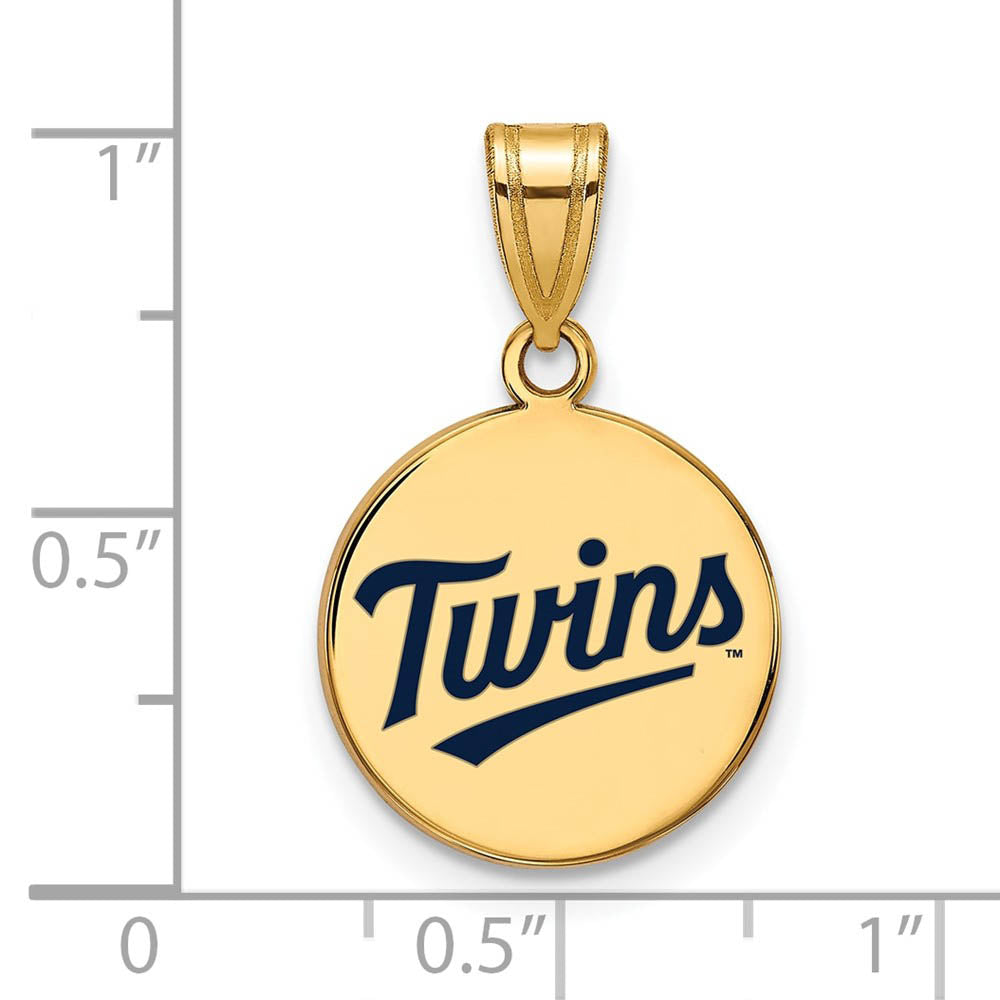 Alternate view of the 14K Gold Plated Silver MLB Minnesota Twins MD Enamel Disc Pendant by The Black Bow Jewelry Co.