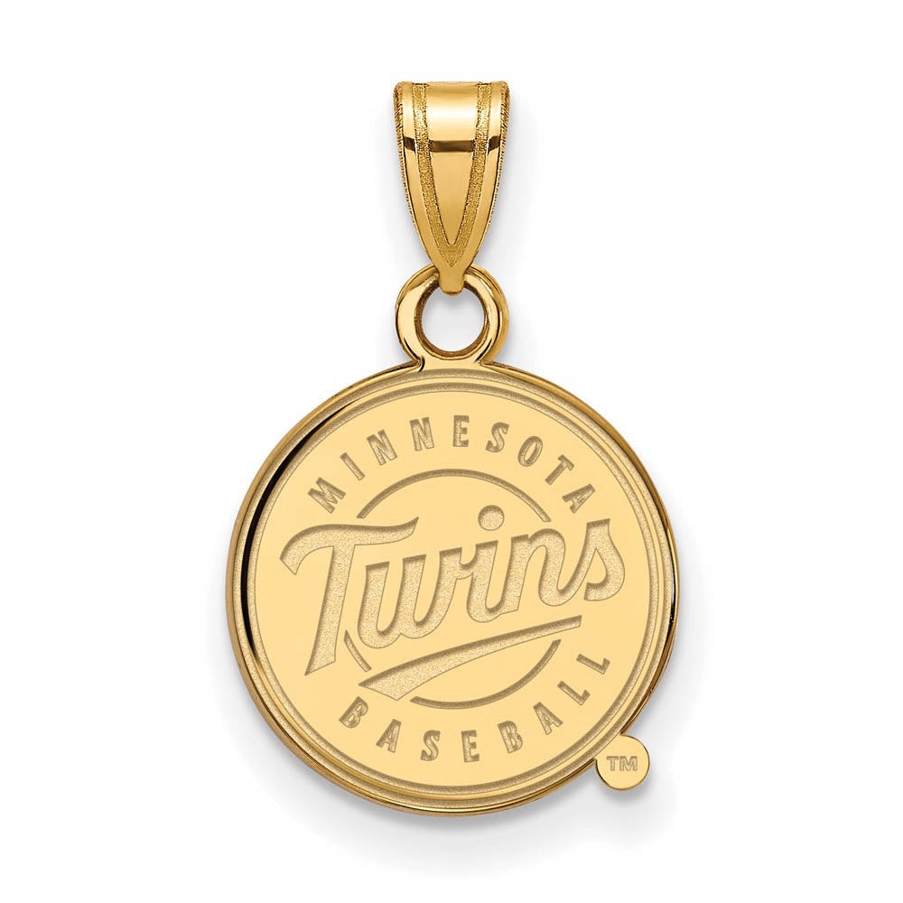 14K Gold Plated Silver MLB Minnesota Twins SM Logo Disc Pendant, Item P32414 by The Black Bow Jewelry Co.