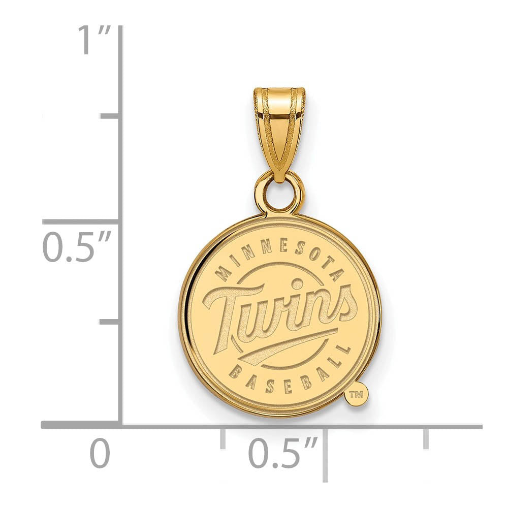 Alternate view of the 14K Gold Plated Silver MLB Minnesota Twins SM Logo Disc Pendant by The Black Bow Jewelry Co.