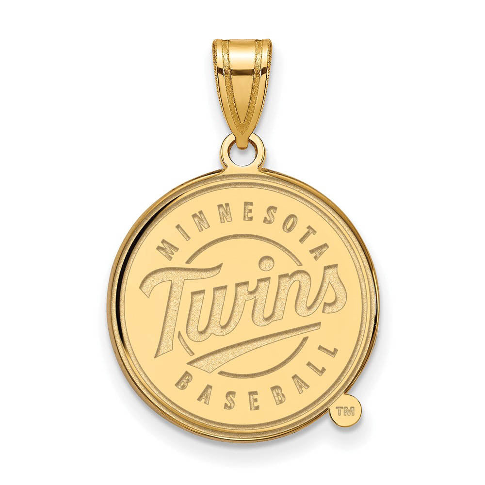 14K Gold Plated Silver MLB Minnesota Twins LG Logo Disc Pendant, Item P32415 by The Black Bow Jewelry Co.