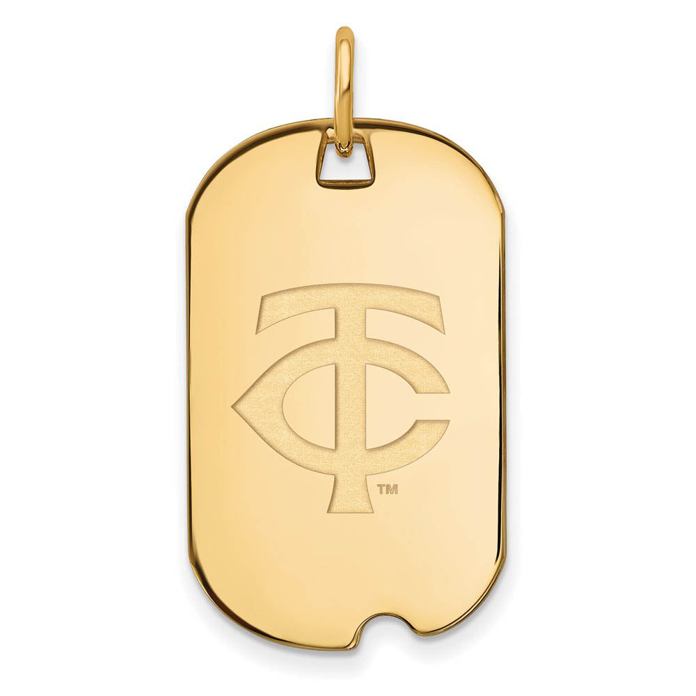 14K Gold Plated Silver MLB Minnesota Twins Small Dog Tag Pendant, Item P32416 by The Black Bow Jewelry Co.
