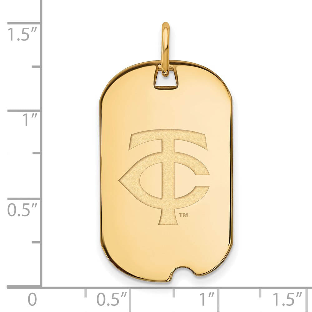 Alternate view of the 14K Gold Plated Silver MLB Minnesota Twins Small Dog Tag Pendant by The Black Bow Jewelry Co.