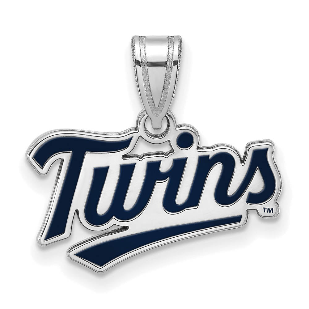 Sterling Silver MLB Minnesota Twins SM Enamel Script Pendant, Item P32423 by The Black Bow Jewelry Co.