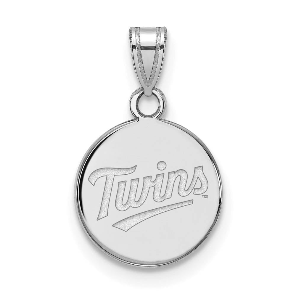 Sterling Silver MLB Minnesota Twins SM Script Disc Pendant, Item P32424 by The Black Bow Jewelry Co.