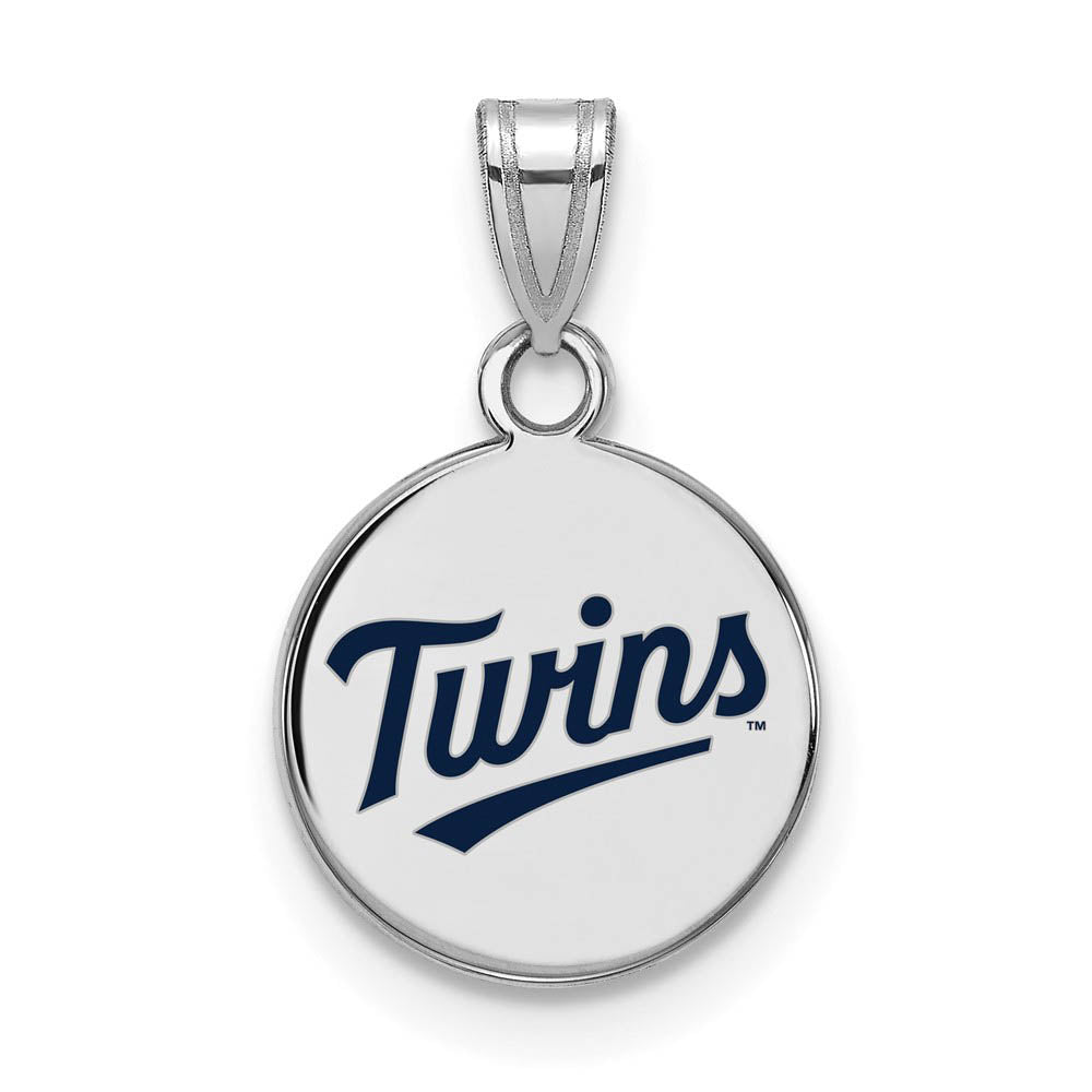 Sterling Silver MLB Minnesota Twins SM Enamel Script Disc Pendant, Item P32425 by The Black Bow Jewelry Co.