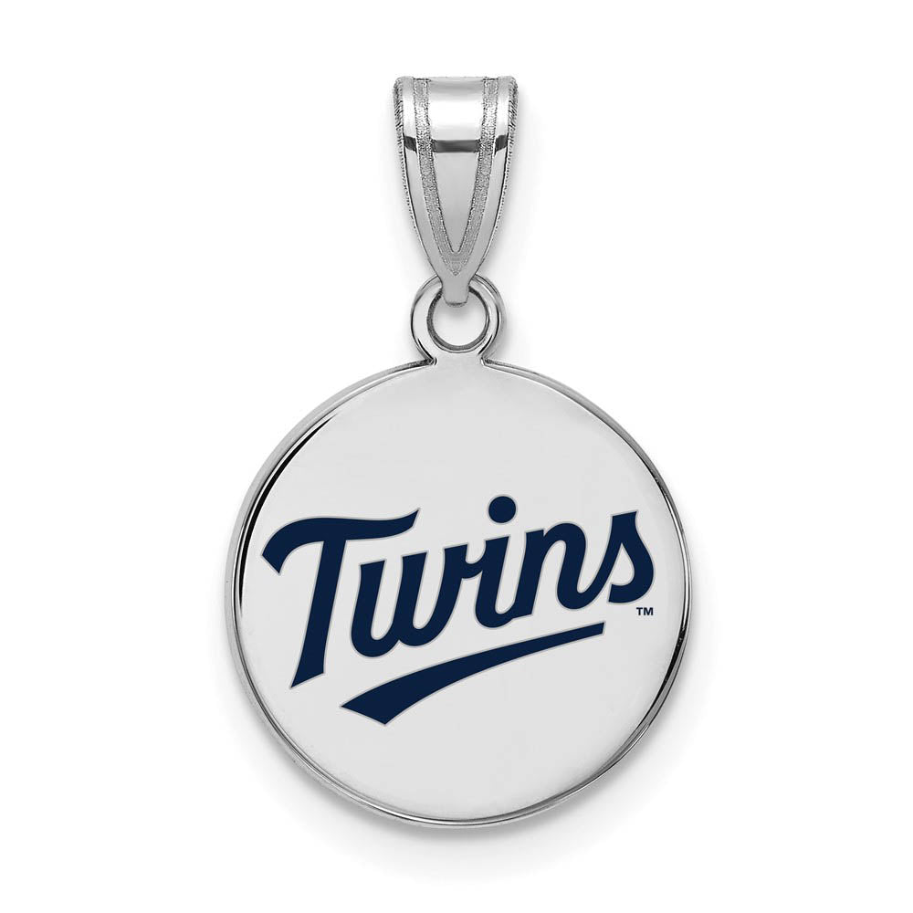 Sterling Silver MLB Minnesota Twins MD Enamel Script Disc Pendant, Item P32427 by The Black Bow Jewelry Co.