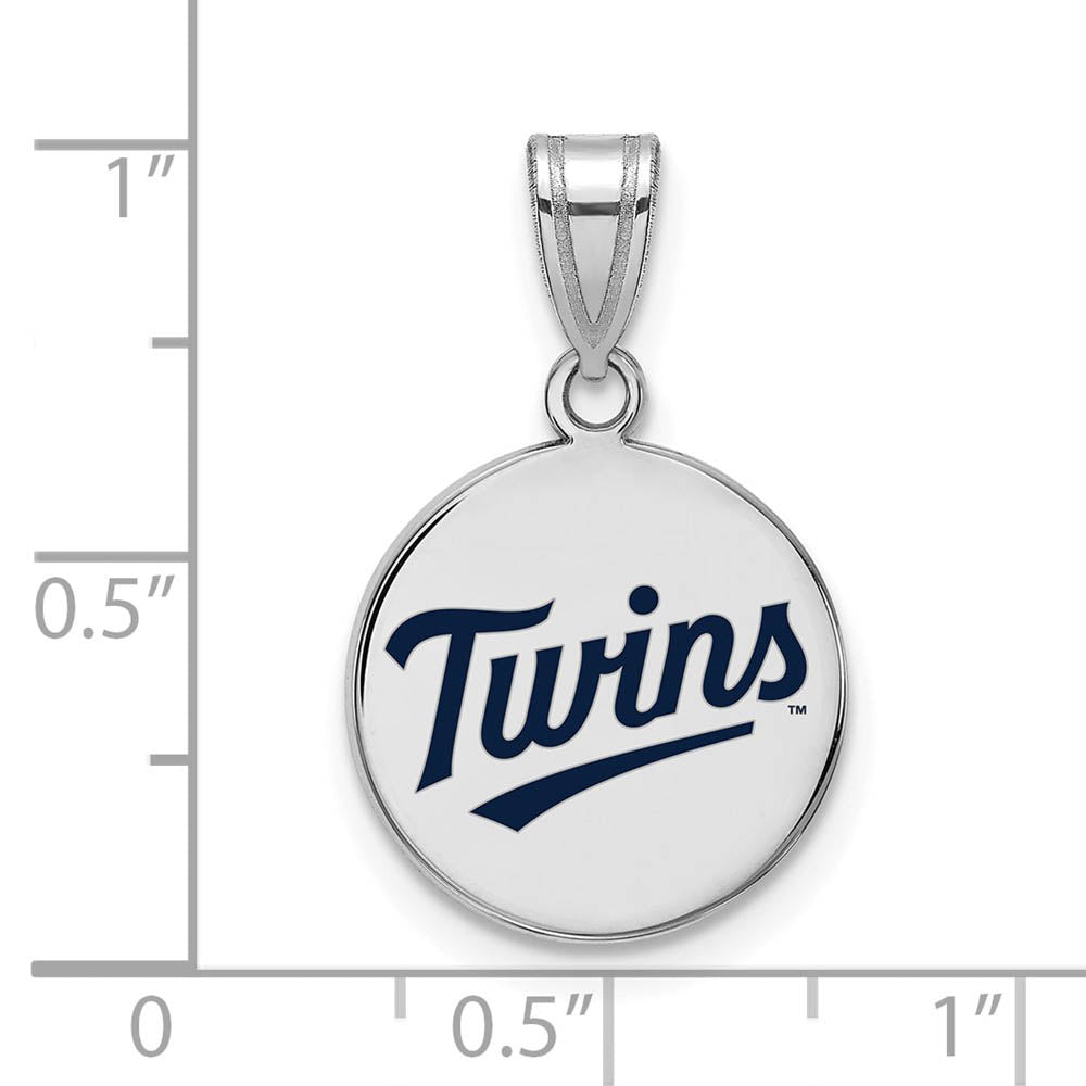 Alternate view of the Sterling Silver MLB Minnesota Twins MD Enamel Script Disc Pendant by The Black Bow Jewelry Co.