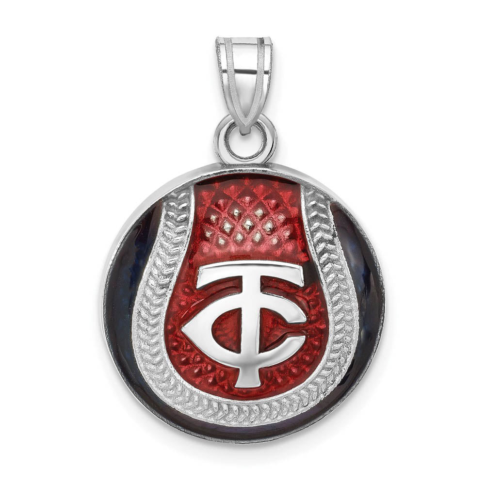 Sterling Silver MLB Minnesota Twins LG Enamel Baseball Pendant, Item P32432 by The Black Bow Jewelry Co.