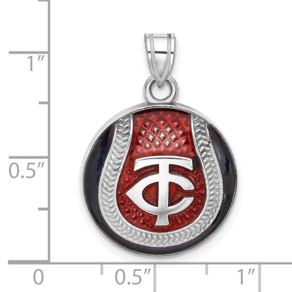 Alternate view of the Sterling Silver MLB Minnesota Twins LG Enamel Baseball Pendant by The Black Bow Jewelry Co.