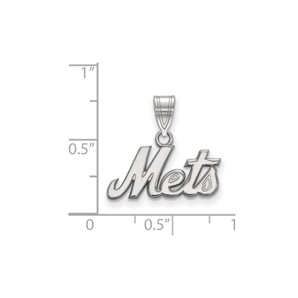 Alternate view of the 10K White Gold MLB New York Mets Medium Script Pendant by The Black Bow Jewelry Co.
