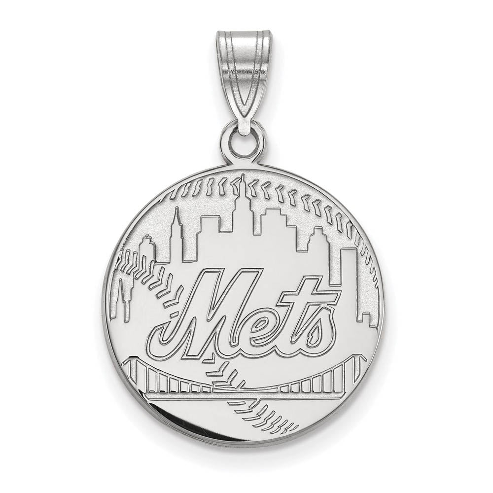 10K White Gold MLB New York Mets Large Script Baseball Pendant, Item P32447 by The Black Bow Jewelry Co.