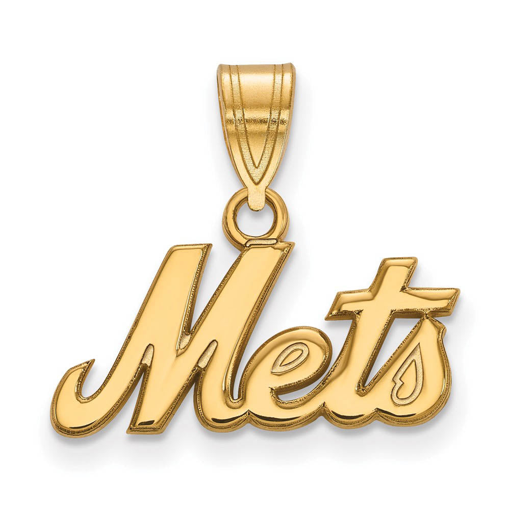 10K Yellow Gold MLB New York Mets Medium Script Pendant, Item P32454 by The Black Bow Jewelry Co.