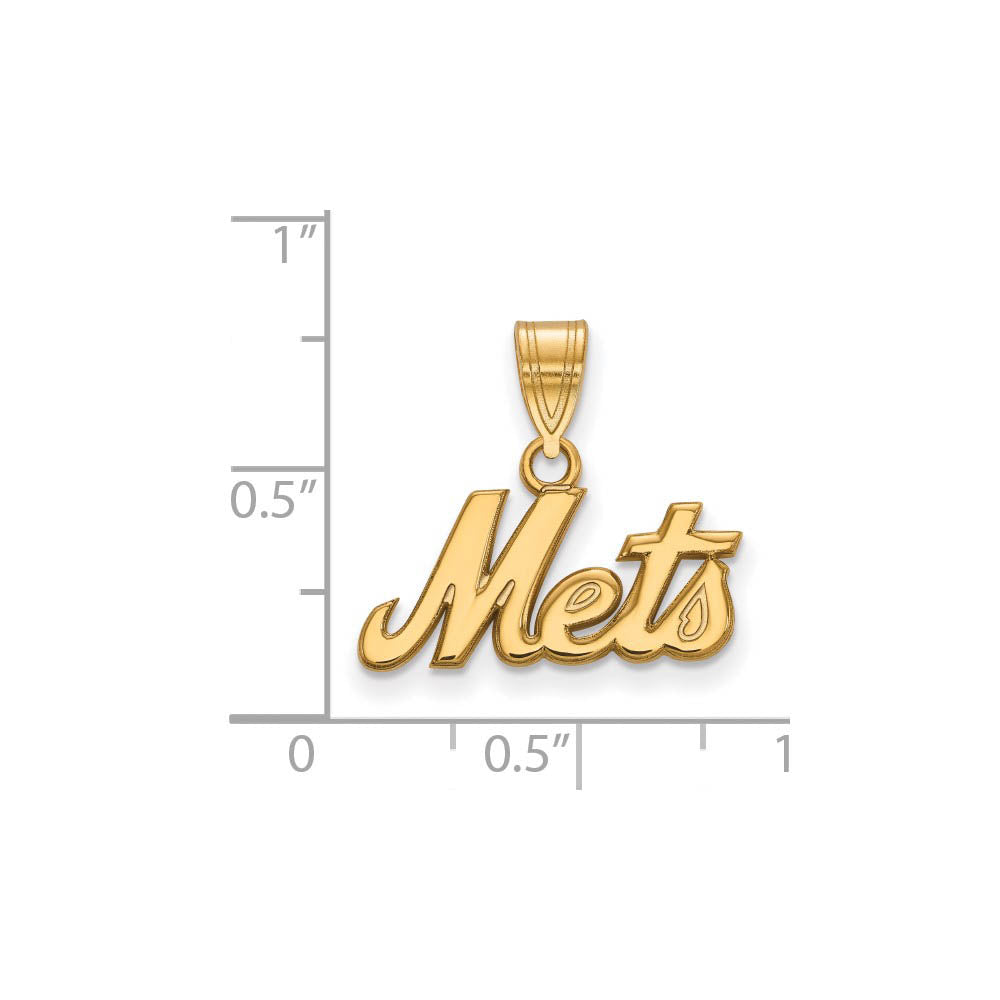 Alternate view of the 10K Yellow Gold MLB New York Mets Medium Script Pendant by The Black Bow Jewelry Co.