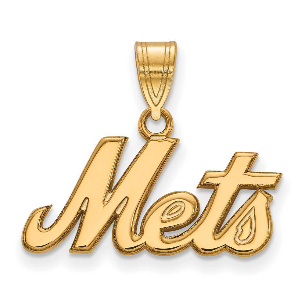 10K Yellow Gold MLB New York Mets Large Script Pendant, Item P32455 by The Black Bow Jewelry Co.