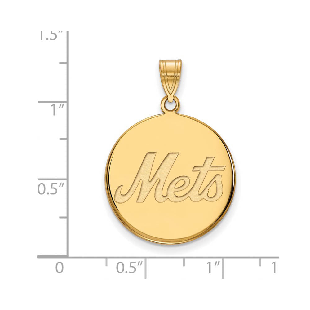 Alternate view of the 10K Yellow Gold MLB New York Mets Large Script Disc Pendant by The Black Bow Jewelry Co.