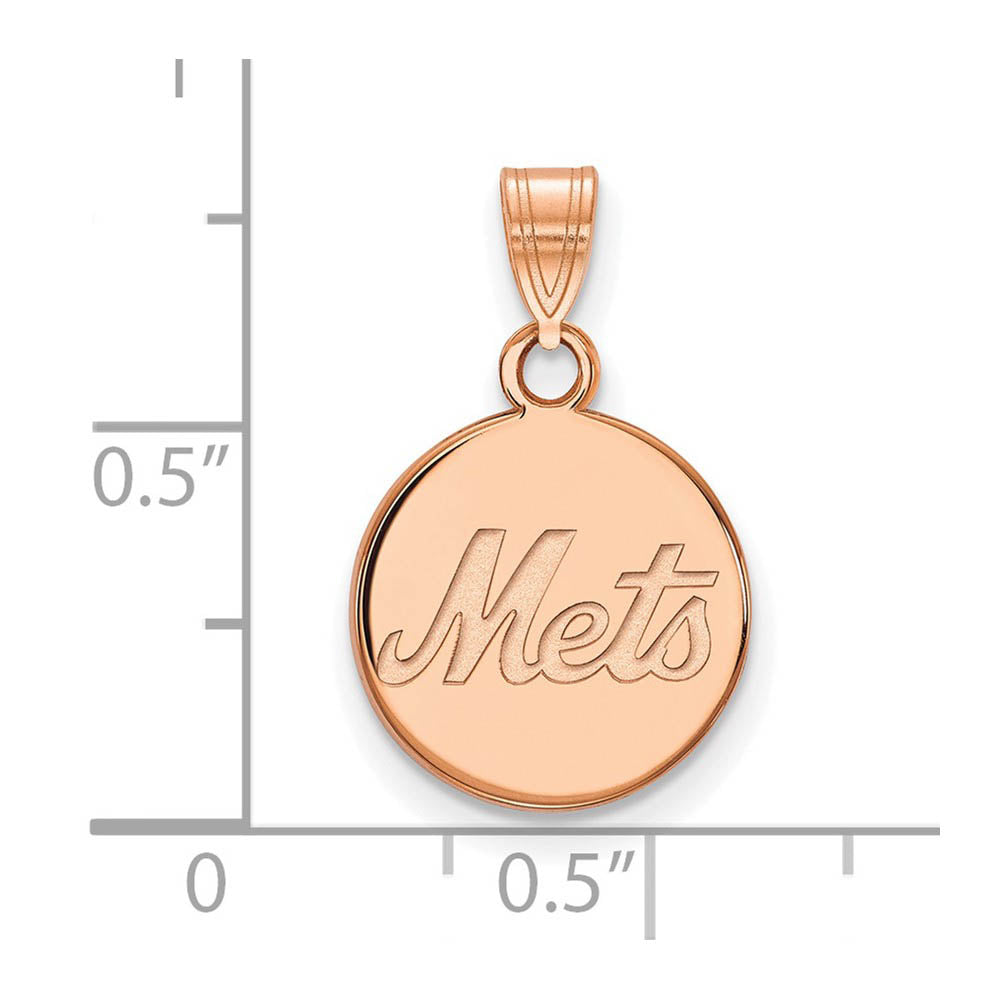 Alternate view of the 14K Rose Gold MLB New York Mets Script Small Disc Pendant by The Black Bow Jewelry Co.