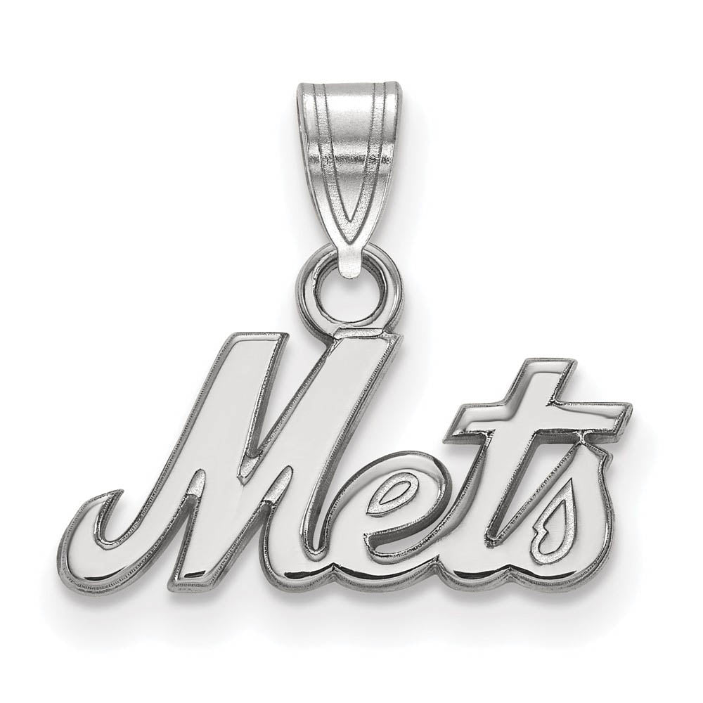 14K White Gold MLB New York Mets Small Script Pendant, Item P32467 by The Black Bow Jewelry Co.