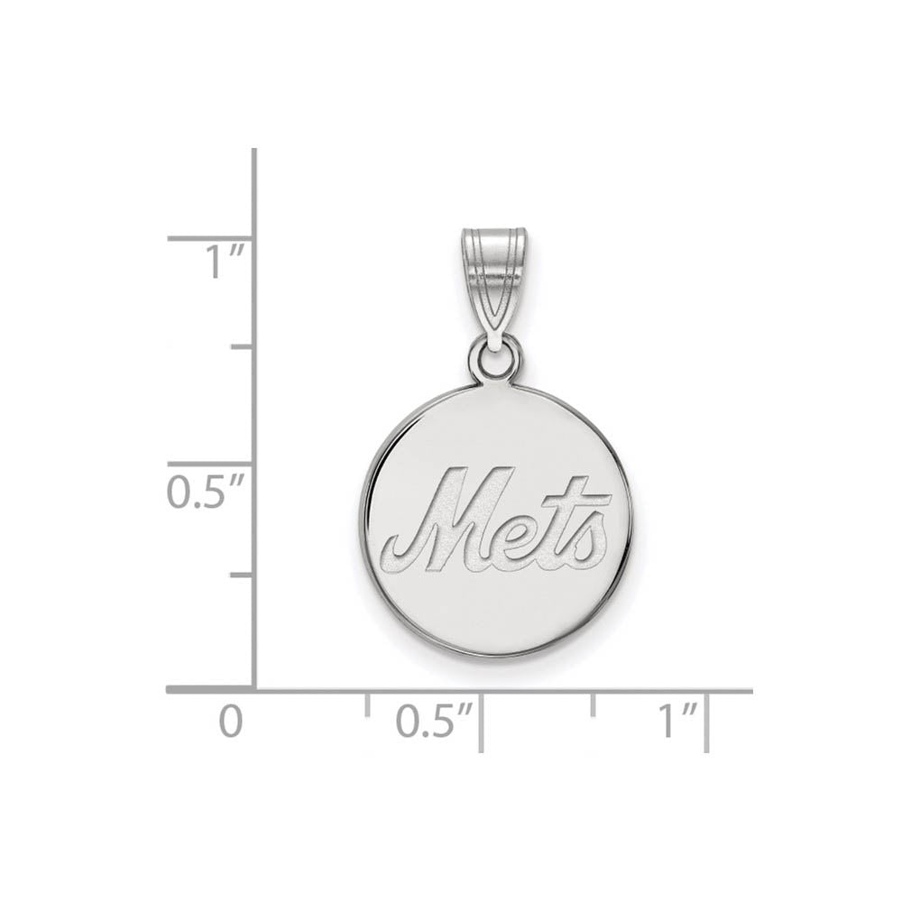 Alternate view of the 14K White Gold MLB New York Mets Medium Script Disc Pendant by The Black Bow Jewelry Co.