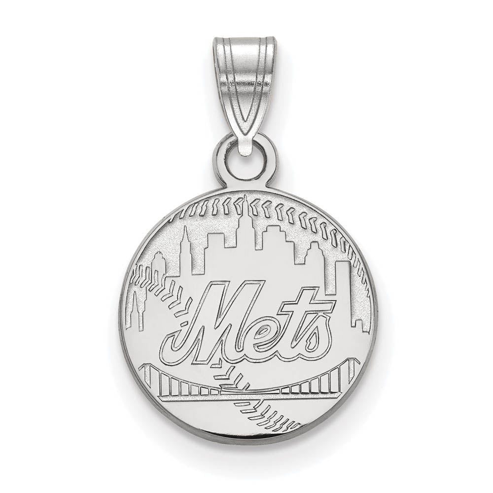 14K White Gold MLB New York Mets Small Script Baseball Pendant, Item P32473 by The Black Bow Jewelry Co.
