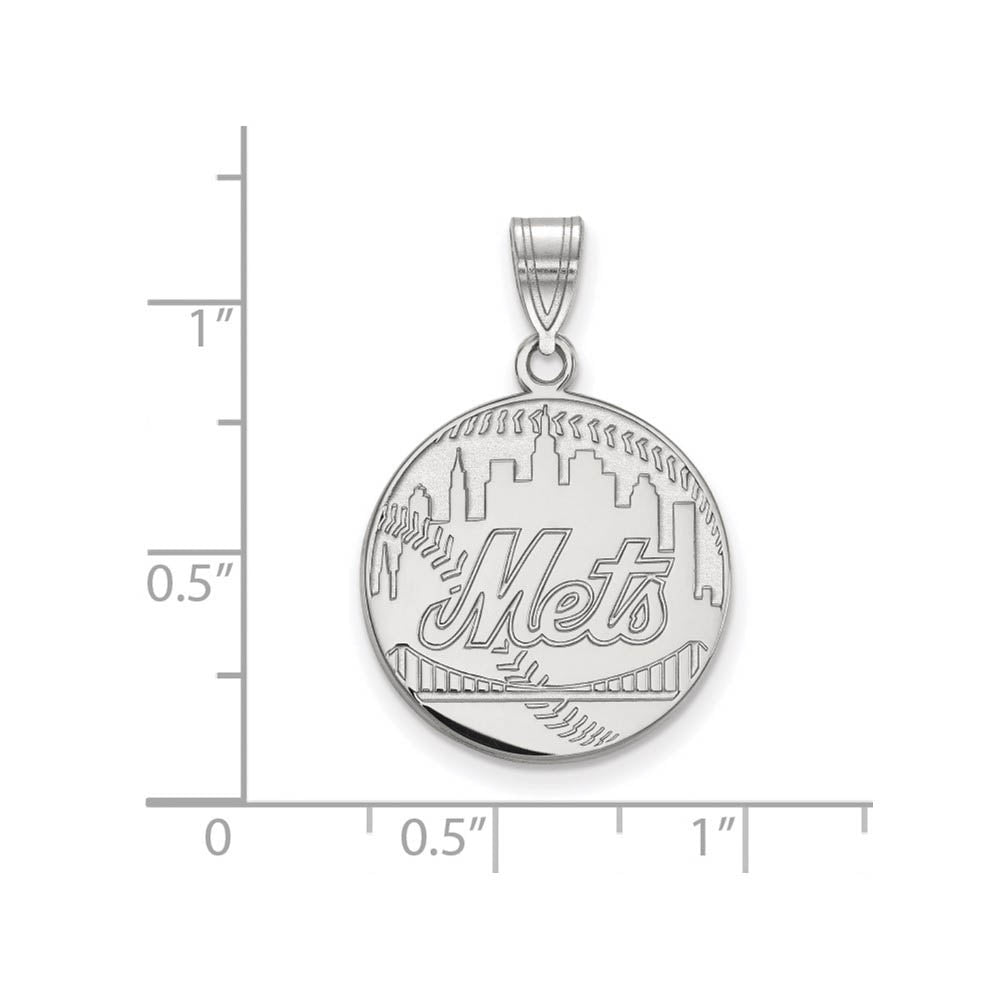 Alternate view of the 14K White Gold MLB New York Mets Large Script Baseball Pendant by The Black Bow Jewelry Co.