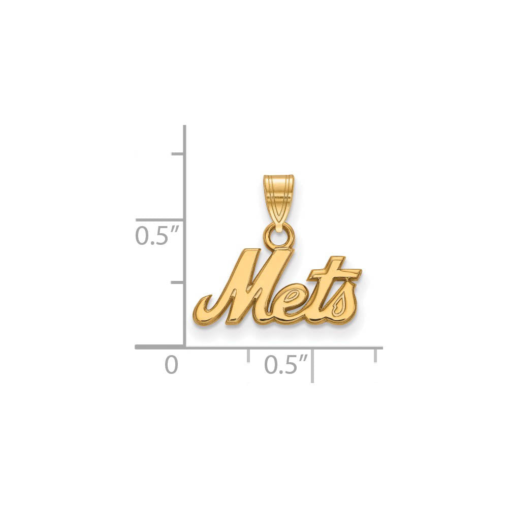 Alternate view of the 14K Yellow Gold MLB New York Mets Small Script Pendant by The Black Bow Jewelry Co.