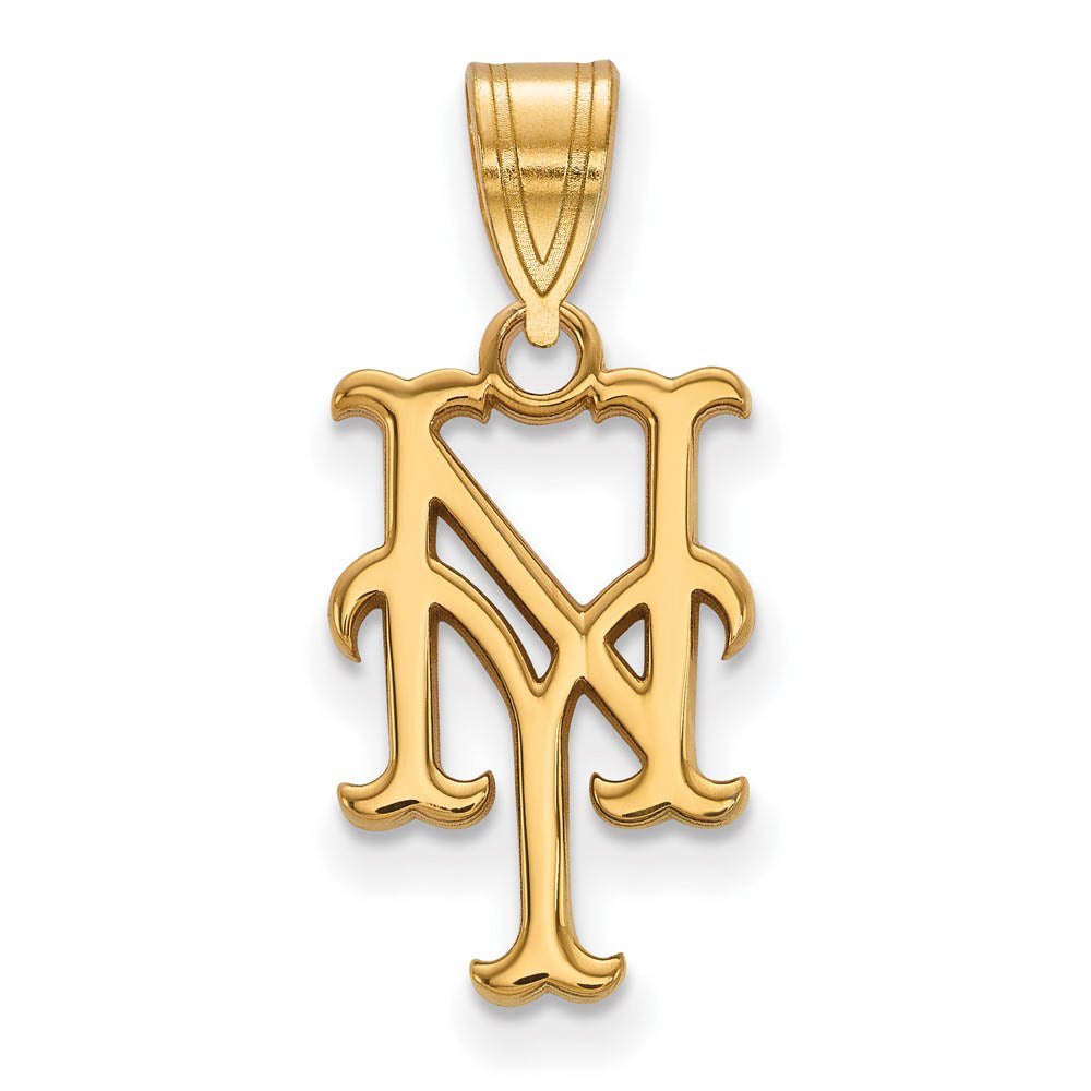 14K Gold Plated Silver MLB New York Mets Medium Pendant, Item P32490 by The Black Bow Jewelry Co.