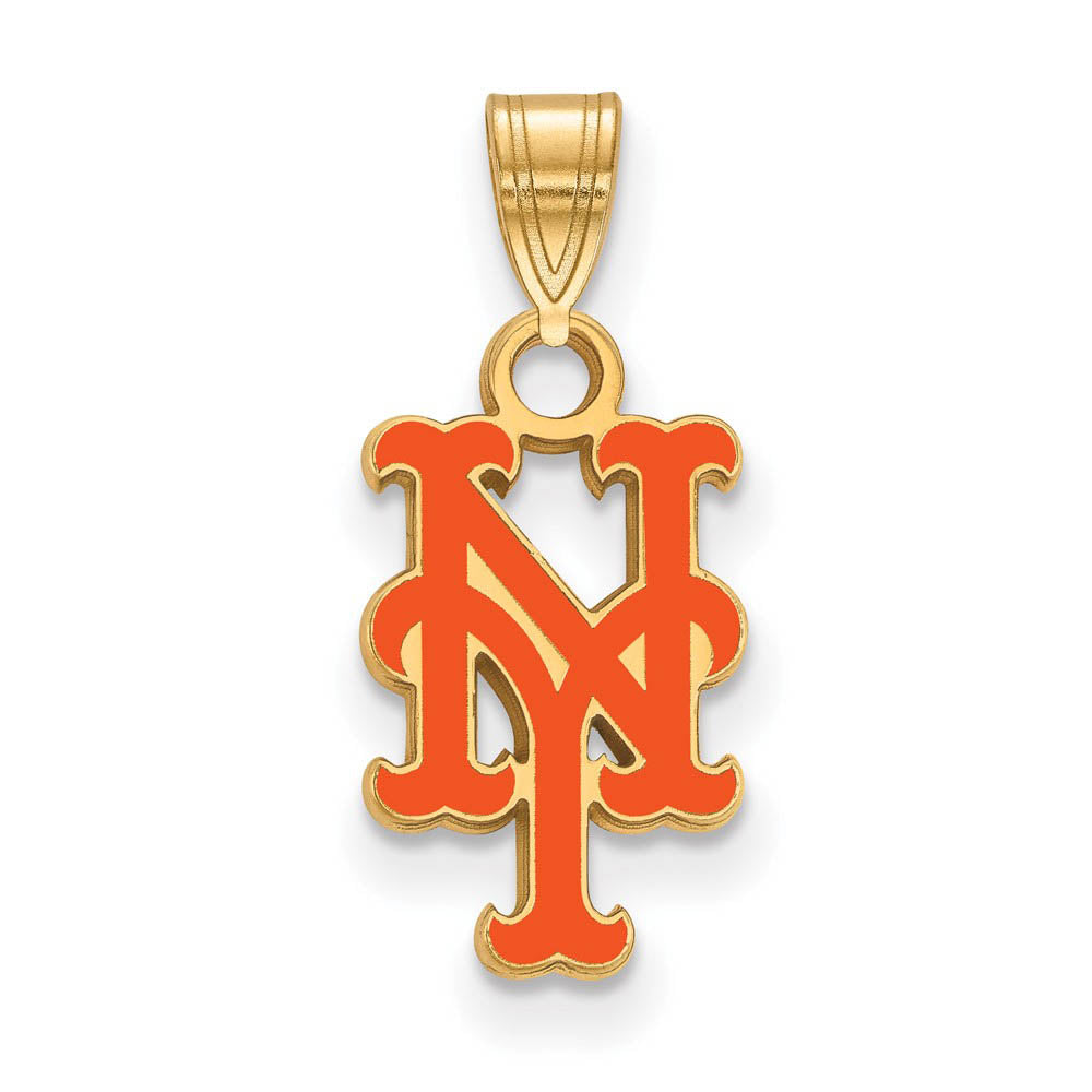 14K Gold Plated Silver MLB New York Mets Small Enamel Pendant, Item P32492 by The Black Bow Jewelry Co.
