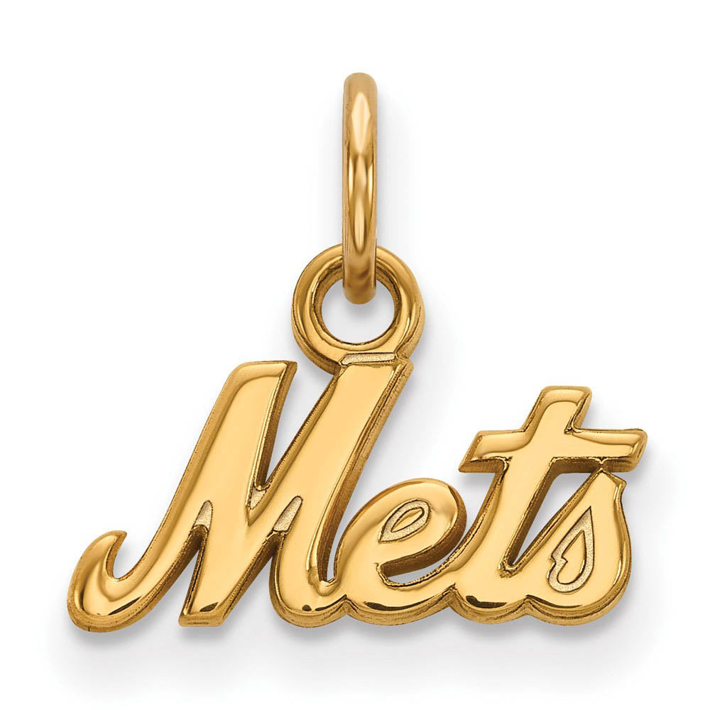 14K Gold Plated Silver MLB New York Mets XS (Tiny) Script Charm, Item P32493 by The Black Bow Jewelry Co.