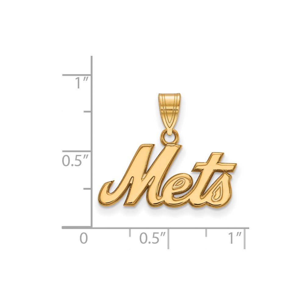 Alternate view of the 14K Gold Plated Silver MLB New York Mets Large Script Pendant by The Black Bow Jewelry Co.