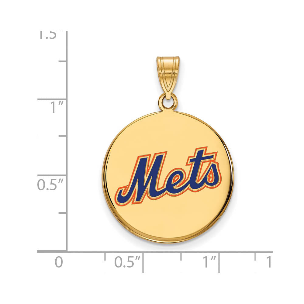 Alternate view of the 14K Gold Plated Silver MLB New York Mets LG Script Enamel Pendant by The Black Bow Jewelry Co.