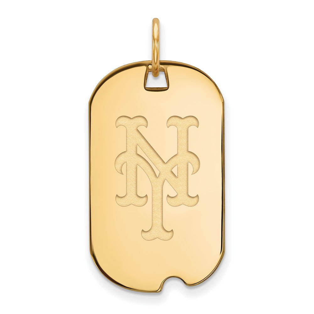 14K Gold Plated Silver MLB New York Mets Small Dog Tag Pendant, Item P32503 by The Black Bow Jewelry Co.