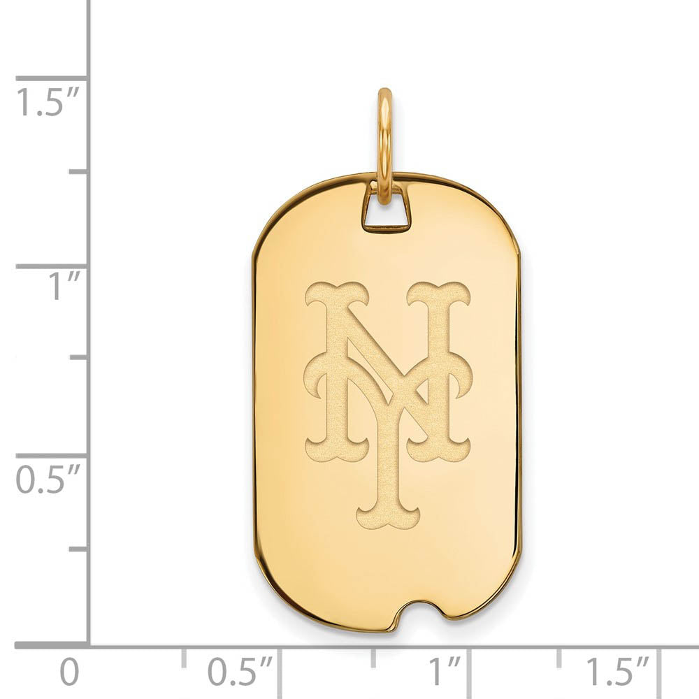 Alternate view of the 14K Gold Plated Silver MLB New York Mets Small Dog Tag Pendant by The Black Bow Jewelry Co.