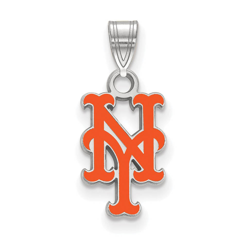 Sterling Silver MLB New York Mets Small Enamel Pendant, Item P32508 by The Black Bow Jewelry Co.