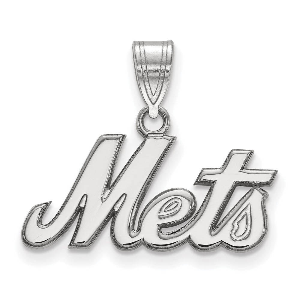Sterling Silver MLB New York Mets Large Script Pendant, Item P32512 by The Black Bow Jewelry Co.