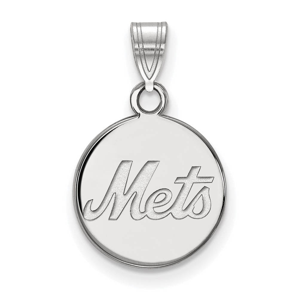 Sterling Silver MLB New York Mets Small Script Disc Pendant, Item P32513 by The Black Bow Jewelry Co.