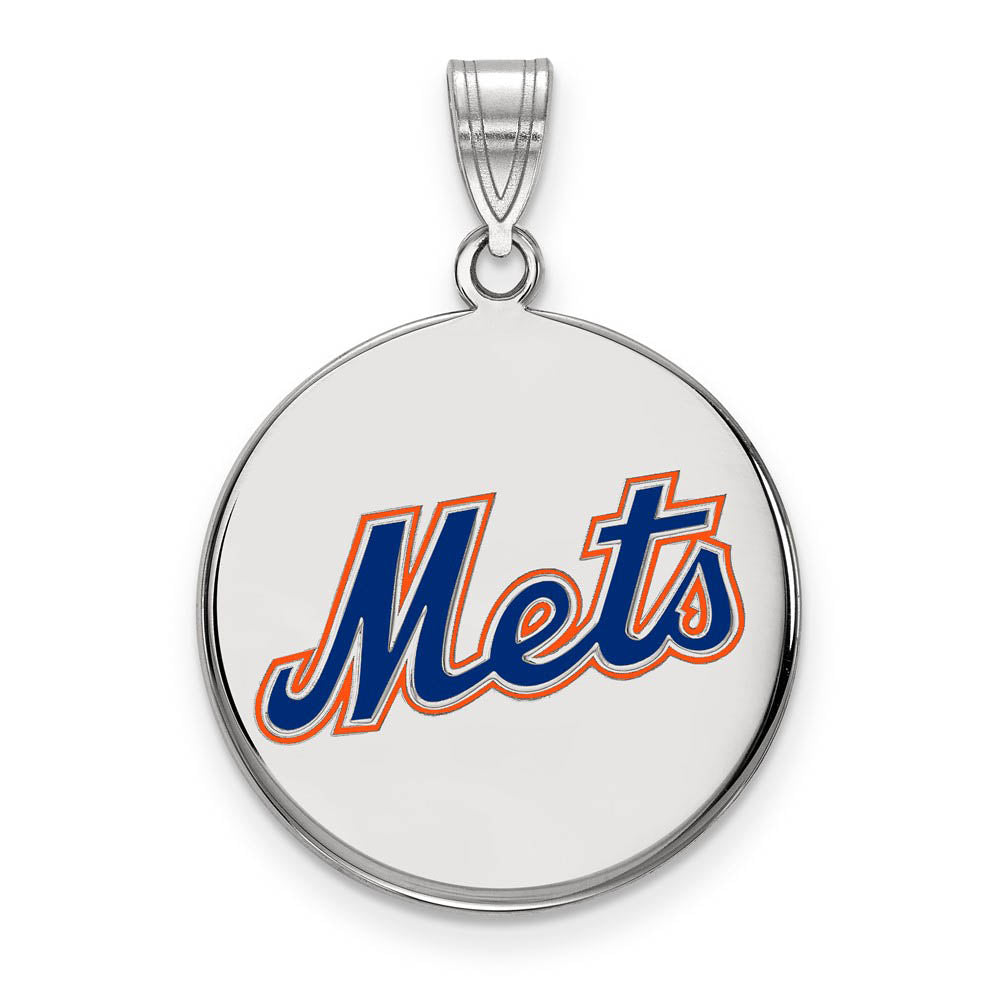Sterling Silver MLB New York Mets Large Enamel Disc Pendant, Item P32516 by The Black Bow Jewelry Co.