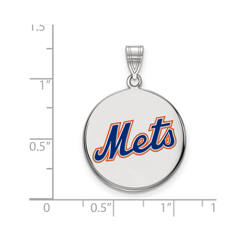 Alternate view of the Sterling Silver MLB New York Mets Large Enamel Disc Pendant by The Black Bow Jewelry Co.