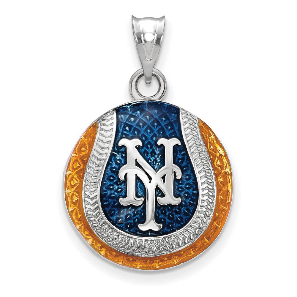 Sterling Silver MLB New York Mets Large Enamel Baseball Pendant, Item P32521 by The Black Bow Jewelry Co.