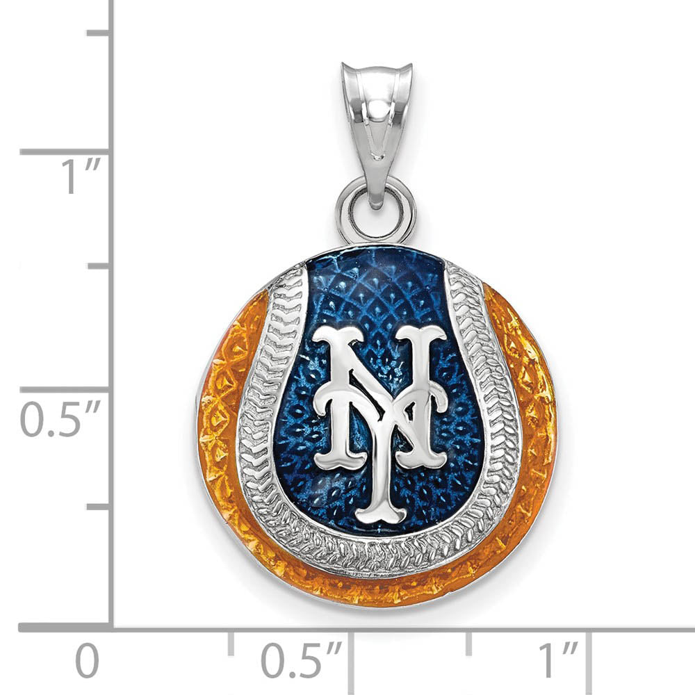 Alternate view of the Sterling Silver MLB New York Mets Large Enamel Baseball Pendant by The Black Bow Jewelry Co.