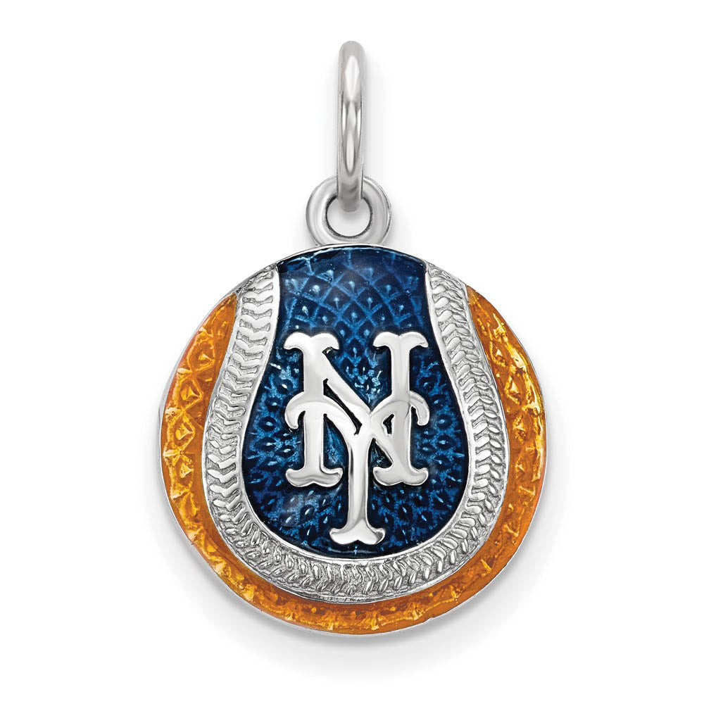 Sterling Silver MLB New York Mets Small Enamel Baseball Charm, Item P32522 by The Black Bow Jewelry Co.