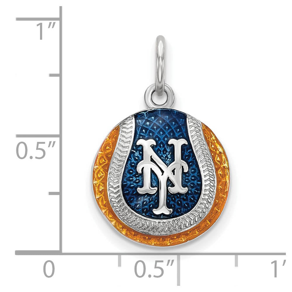 Alternate view of the Sterling Silver MLB New York Mets Small Enamel Baseball Charm by The Black Bow Jewelry Co.